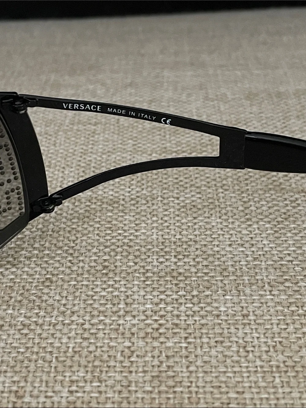 Versace Black Shield Sunglasses with Smoke Lenses and Silver Crystal Temples - Picture 2 of 6